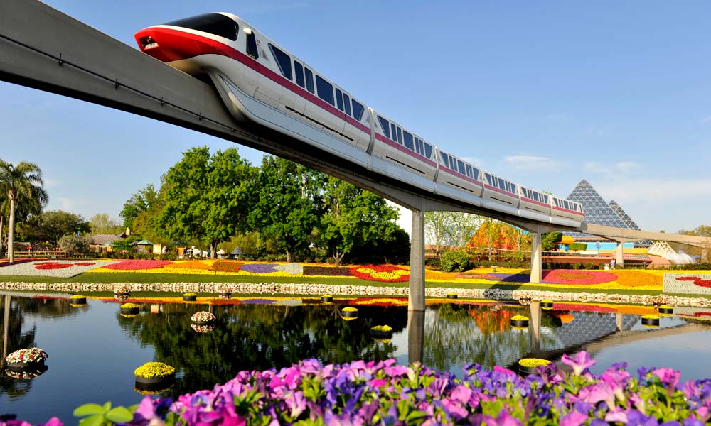 Disney's Epcot: Flower Garden Monorail View