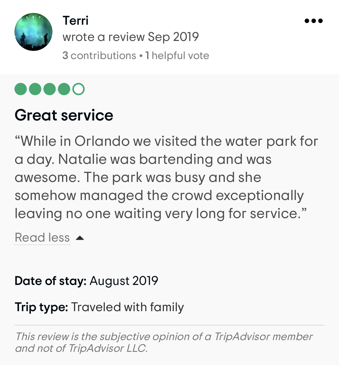 Screenshot image: TripAdvisor Positive Review for Westgate Town center 2